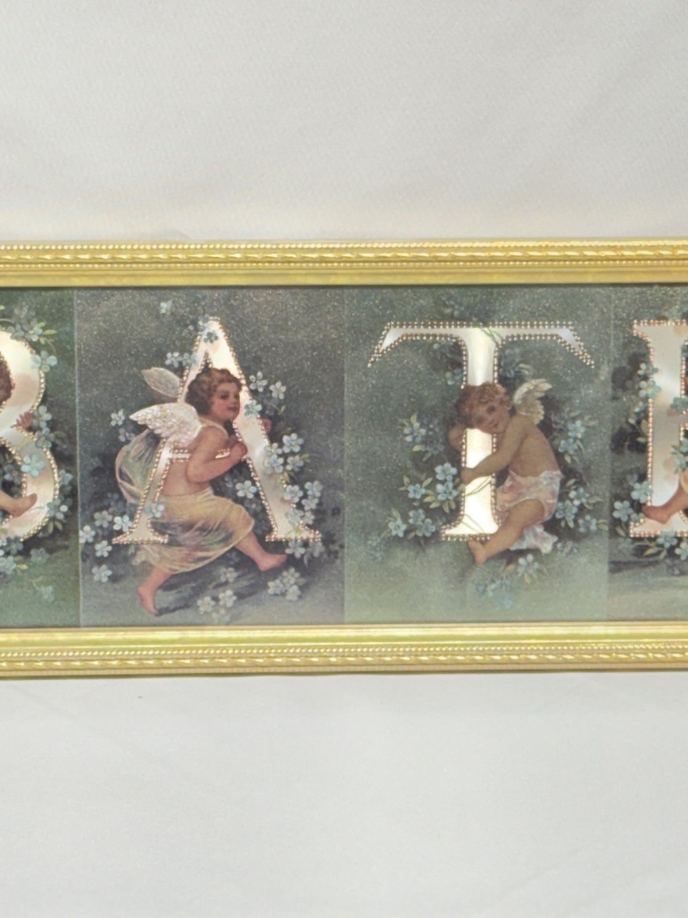 Vintage Cherub Bath Foil Art Print in a Gold Tone Frame Wall Art